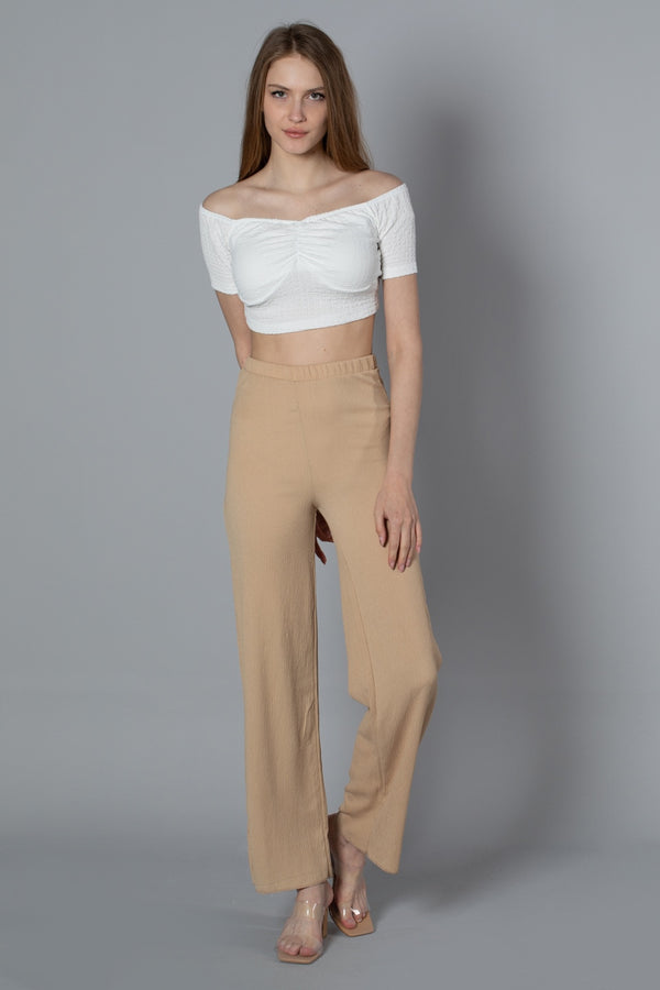 Women's High Waist Beige Wide Leg Pants