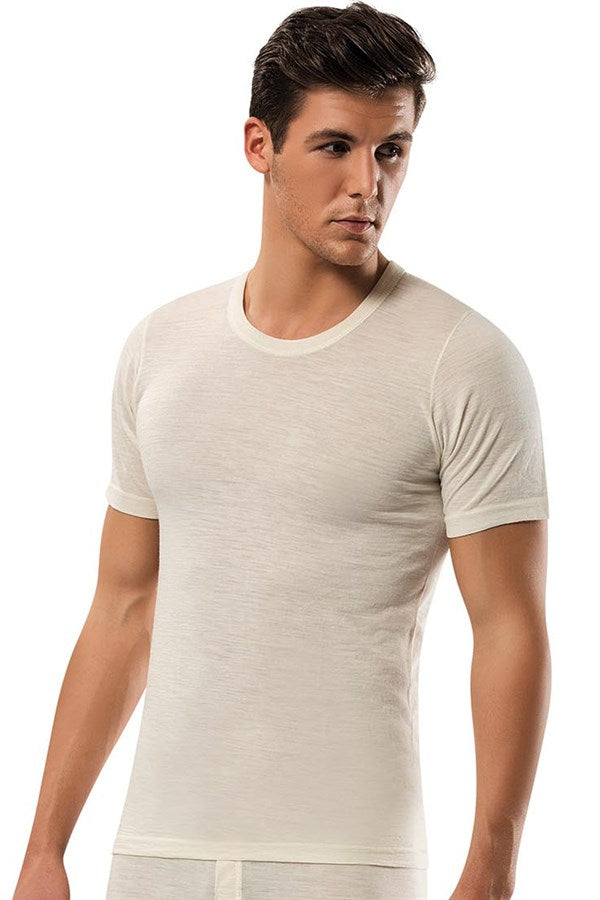 Men's Short Sleeves Wool Thermal Undershirt