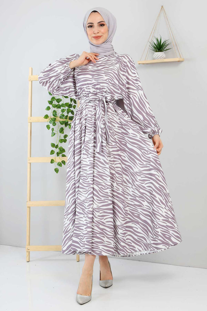 Women's Zebra Pattern Grey Modest Dress