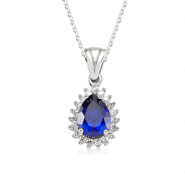 Women's Blue Drop Gemmed Silver Necklace