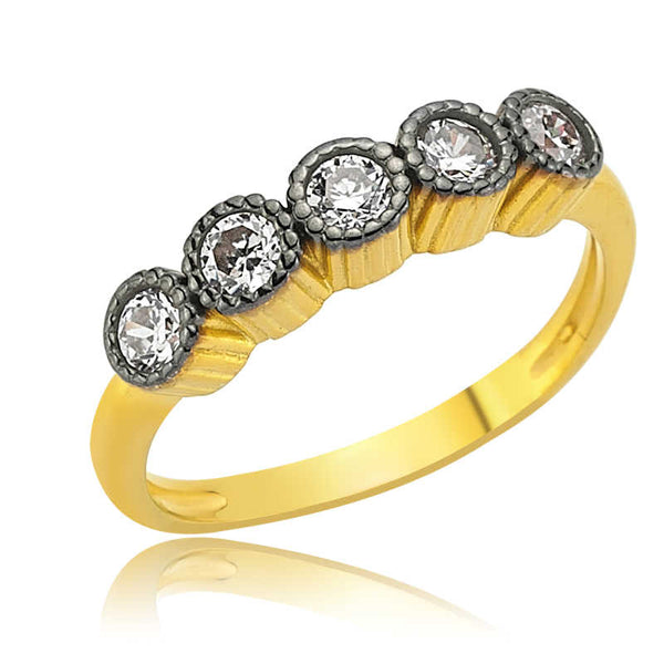 Women's 5 Gemmed Rose Plated Silver Ring