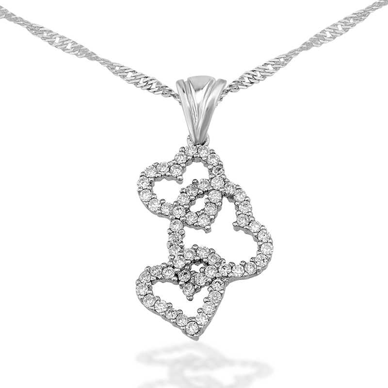 Women's 3 Hearts Pendant Silver Necklace