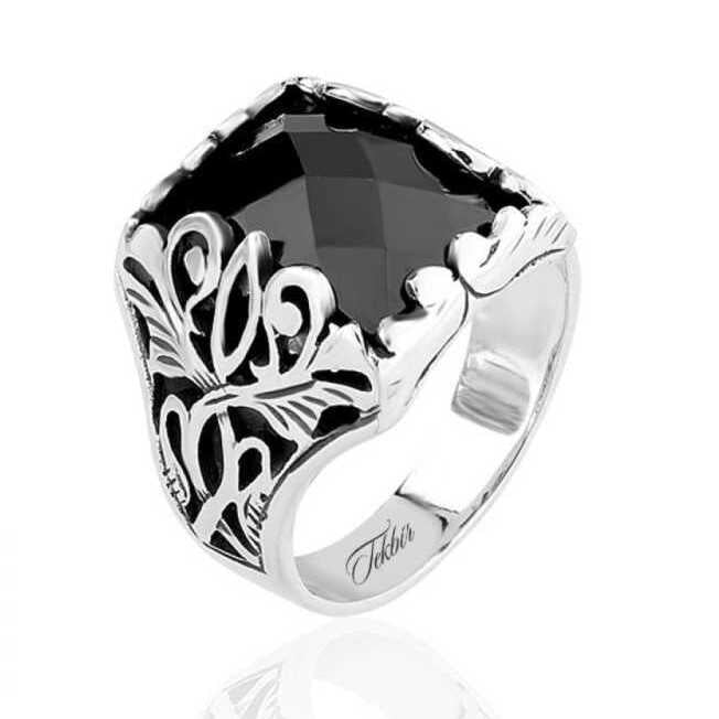 Men's Black Gemstone Silver Ring