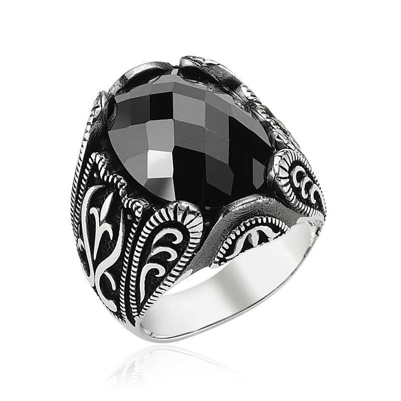 Men's Black Gemmed Silver Ring