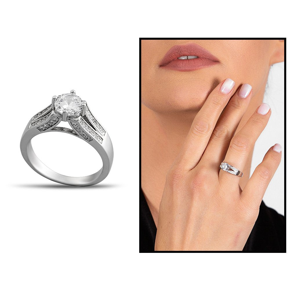 Women's Modern Design Zircon Gemmed 925 Carat Silver Ring