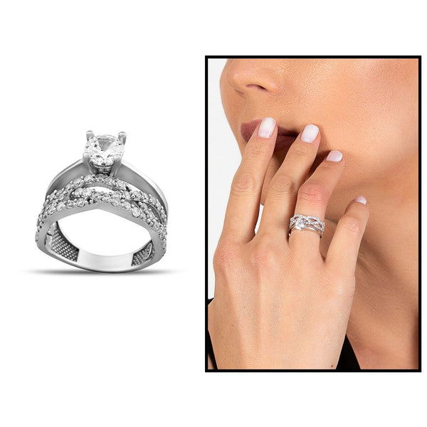 Women's Infinity Design Zircon Gemmed 925 Carat Silver Ring