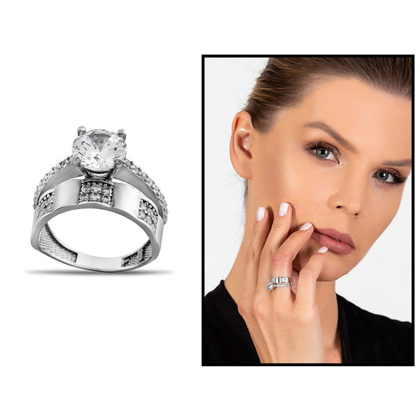 Women's Modern Design Zircon Gemmed 925 Carat Silver Ring