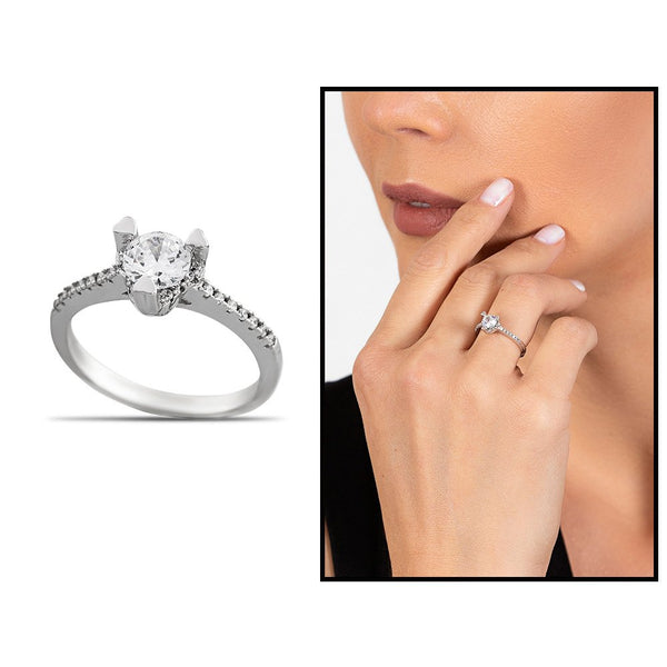 Women's Zircon Gemmed 925 Carat Silver Ring
