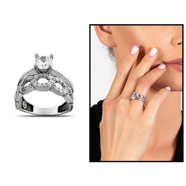 Women's Zircon Gemmed 925 Carat Silver Ring